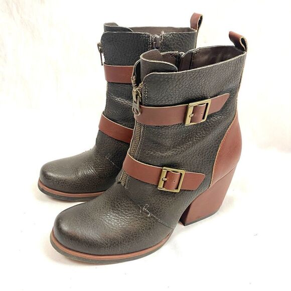Korks Kork Ease Richard Black Leather Heeled Buckle Ankle Boots Womens Size 7.5 - Picture 1 of 7